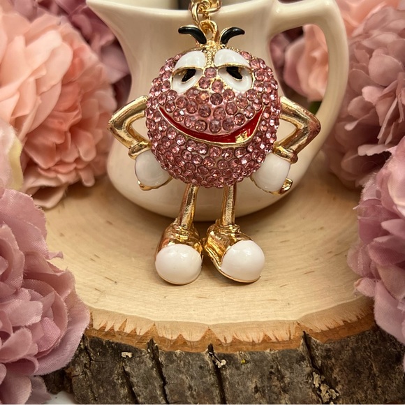 Whimsical Pink Crystal M&M Character Keychain Charm - Picture 6 of 16